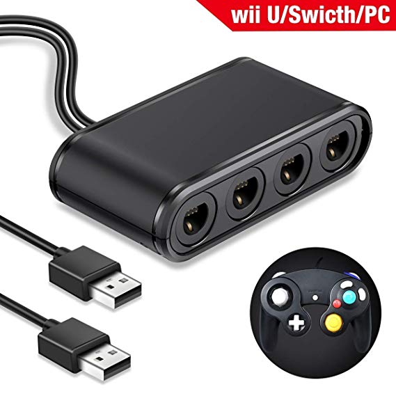 Wii U Gamecube Controller Adapter,Gamecube NGC Controller Adapter for Wii U,Nintendo Switch and PC USB.Easy to Plug and No Driver Need.4 Port Black Gamecube Adapter(Updated Version)