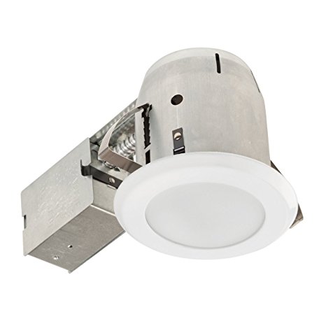 Globe Electric 5" LED IC Rated Recessed Bathroom Lighting Kit, Tempered Frosted Glass, White Finish, Easy Install Push-N-Click Clips, LED Bulb Included, 90752