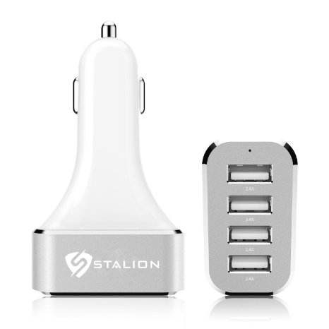 Car Charger: Stalion® 4 USB Port Electric Universal Car Accessories for all Cell Phone Tablet GPS & MP3 Players (Ceramic White) 9.6 Amps 5-Volts 48-Watts