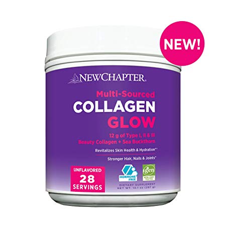 Collagen Powder, New Chapter Beauty collagen glow, 12g Collagen Peptides (Types I, Ii, Iii), Unflavored, 28 Servings, Multi Sourced, Organic Sea Buckthorn, Hair, Skin, Nails, Hormone Free, Gluten Free