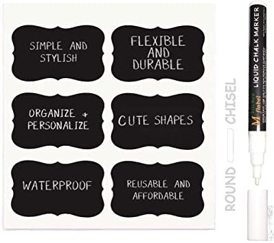 MFLABEL 36pcs Reusable Chalkboard Labels with Erasable White Smooth Liquid Chalk Marker - Premium Stickers for Jars