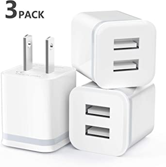 USB Wall Charger, LUOATIP 3-Pack 2.1A/5V Dual Port USB Cube Power Adapter Charger Plug Charging Block Replacement for iPhone Xs/XR/X, 8/7/6 Plus, Samsung, LG, HTC, Moto, Android Phones
