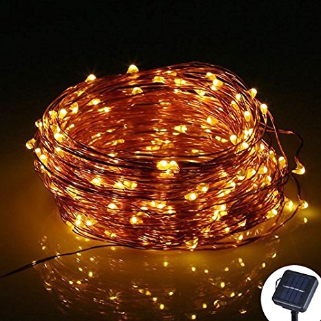 B-right 200 LEDs 66ft Solar Powered Copper Wire String Lights, 8 Modes, Waterproof Outdoor Starry String Lights for Outdoor Landscape Garden Christmas Trees