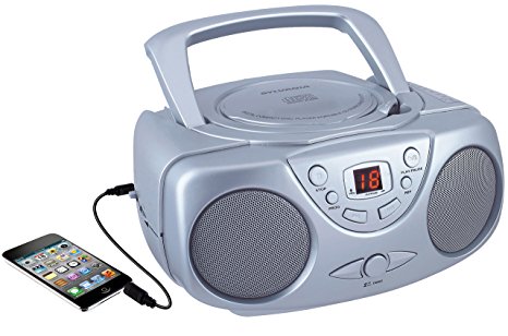 Sylvania SRCD243 Portable CD Player with AM/FM Radio, Boombox (Silver)