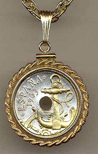 Gorgeous 2-Toned "Gold on Silver" Spanish "Anchor & Ships wheel" ,  Coin Necklaces