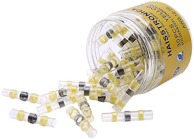 30PCS Solder Seal Wire Connectors by Haisstronica Heat Shrink Solder Connectors Waterproof Wire Connectors Electrical Waterproof With Case (Yellow12-10)