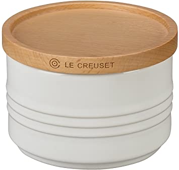 Le Creuset PG1515-1016 Stoneware Canister With Wooden Lid, 12 oz, White