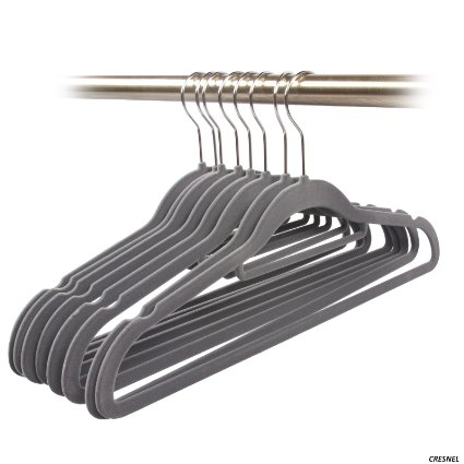 Cresnel Clothes Hanger - Ultra Thin Non-slip Velvet - Set of 50 - Heavy Duty - Gray