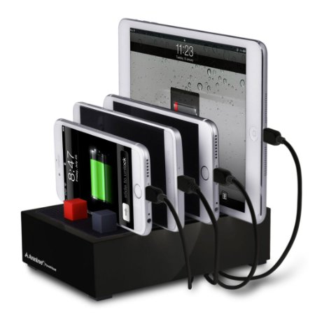 Avantree Fast Multiple Devices Charging Station | 4 Port 22.5W 4.5A Smart Charger   Universal Docking   Cord Organizer | For Smartphones & Tablets [Not with thick Case] | Powerhouse Black