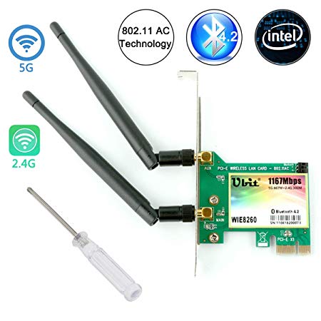 Ubit Wireless Network Card,8260 Wireless Network Card with Bluetooth 4.2,Dual-Band 5Ghz-867Mbps/2.4Ghz-300Mbps,Pci-e Wireless WI-FI Adapter Network Card for PC