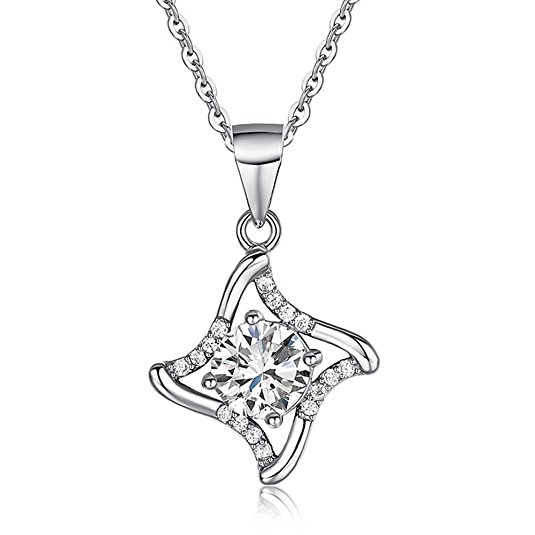 Colorstation Women 925 Sterling Silver Cubic Zirconia Windmill Shaped Diamond Pendant Necklace