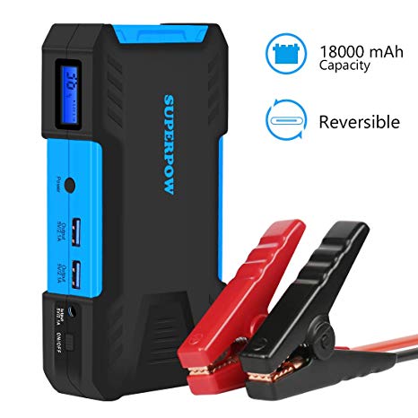Leelbox Car Jump Starter, Superpow 800A Peak 18000mAh (Up to 7.0L Gas or 5.5L Diesel Engine) Portable Auto Battery Booster Power Pack Phone Charger, Built-in LED Light