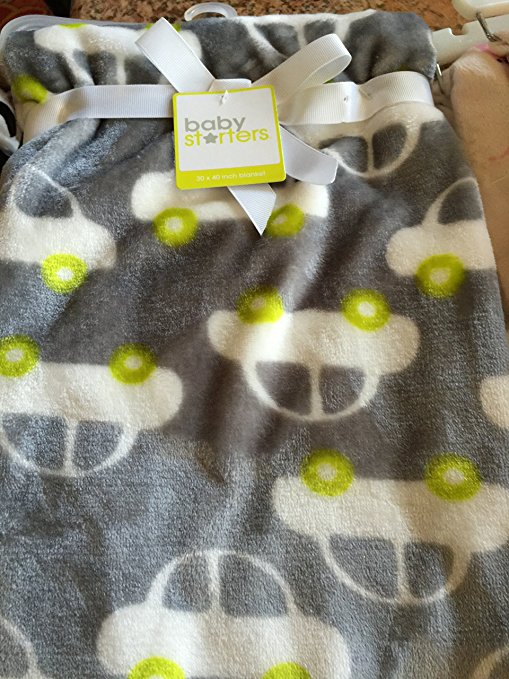 Super Soft Grey and White Car Baby Blanket 30x40 in (76x102cm)