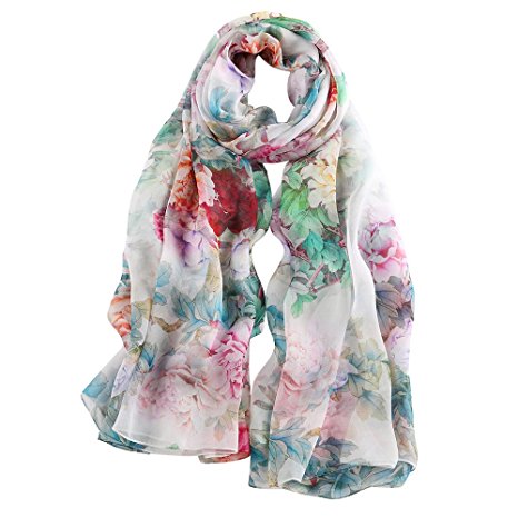 STORY OF SHANGHAI Womens Large Winter Floral Silk Scarf Ladies Hand Painted Shawl Wraps