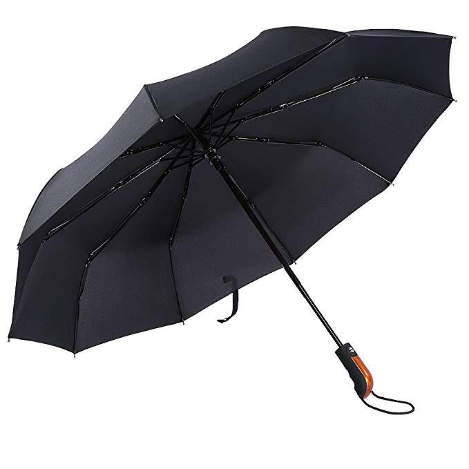 EECOO Windproof Travel Umbrella 10 Ribs Unbreakable Auto Open Close Waterproof Stormproof Canopy Rustproof Automatic Folding Compact Portable Rain Umbrellas for Men and Women