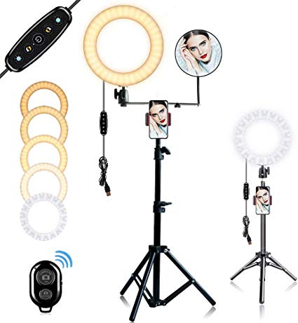 10" Selfie Ring Light with Stand ，Dimmable Ring Light for Personal Makeup, Portrait Photography, Live Lerformance, Video Chat, YouTube Video Shooting ，Compatible with iPhone Android