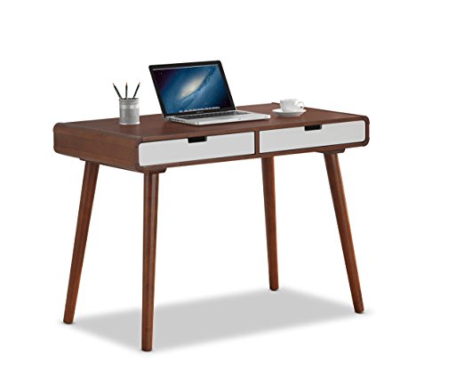 Baxton Furniture Studios Casarano Two-Tone Finish 2 Drawer Wood Home Office Writing Desk, Dark Walnut/White
