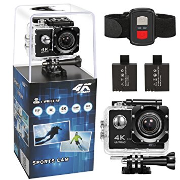Action Camera, 4K WiFi Ultra HD Waterproof Sports Camera with 170° Wide Angle Lens and Sony Sensor,16MP- 2 PCS Rechargeable Batteries, WiFi Phone Connection and 2.4GHz Remote, Full Accessories Kits