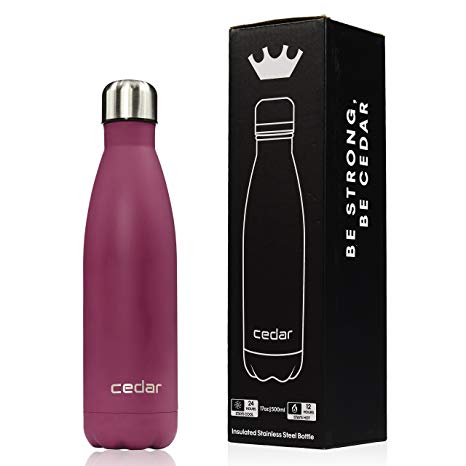 Cedar Stainless Steel Vacuum Insulated Water Bottle with Leak-Proof Cap – Double Walled Cola Shape Keeps Drinks Cold for 24 hours & Hot for 12 hours | 17oz 500ml