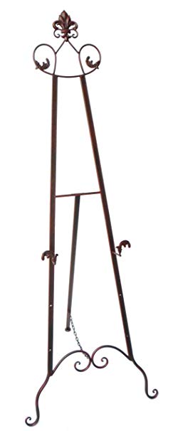 Designstyles Decorative Metal Easel Stand – Adjustable Floor Display for Art Pieces, Signs, Mirrors and Chalk/Dry Erase Boards - 59" Tall, Antique Finished Iron, Bronze – Royal Accents