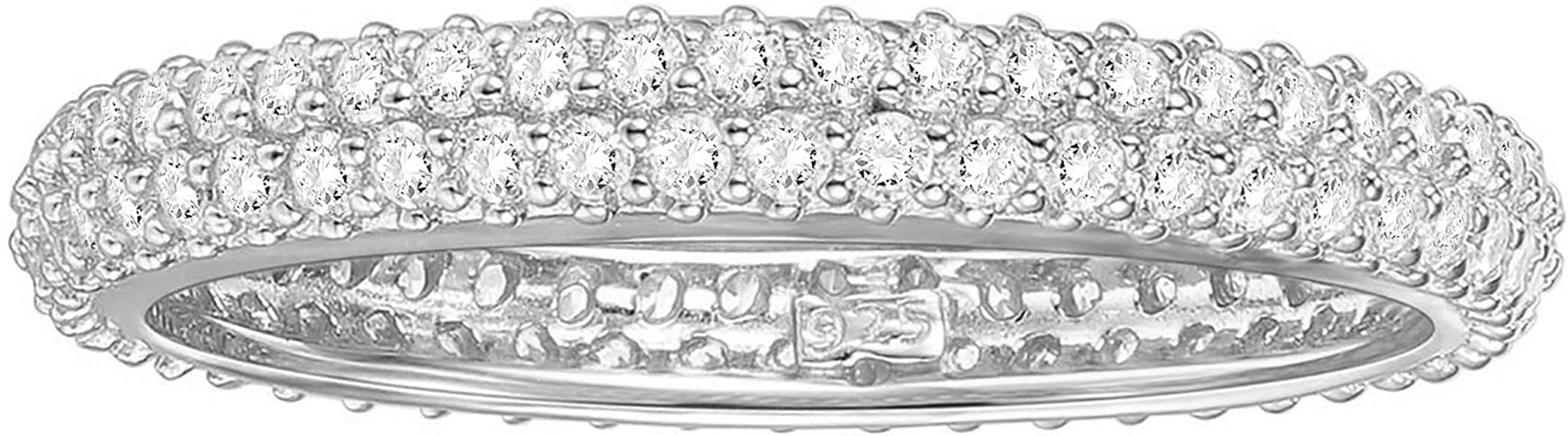 PAVOI 14K Gold Plated Sterling Silver Cubic Zirconia Double Row Eternity Band for Women