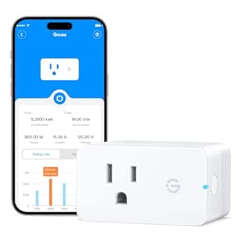 Govee Smart Plug with Energy Monitoring, WiFi Bluetooth Plug Work with Alexa and Google Assistant, 15A Smart Outlets with Timer & Group Controller, No Hub Required, ETL&FCC Certified for Home, 1 Pack