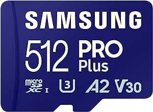 SAMSUNG PRO Plus 512GB microSD Memory Card   Adapter, Up to 180 MB/s, Full HD & 4K UHD, UHS-I, C10, U3, V30, A2 for Android Phones, Tablets, GoPRO, DJI Drone