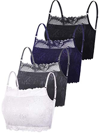 4 Pieces Women's Lace Cami Stretch Lace Half Cami Breathable Lace Bralette Top for Women Girls