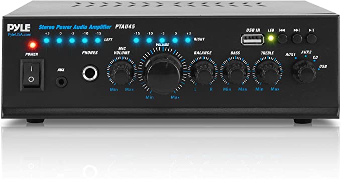 Pyle 2X120 Watt Home Audio Power Amplifier - Portable 2 Channel Surround Sound Stereo Receiver w/ USB IN - For Amplified Subwoofer Speaker, CD DVD, MP3, iPhone, Phone, Theater, PA System - PTAU45