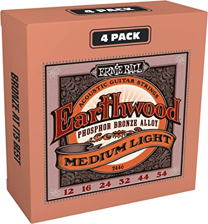 Ernie Ball Earthwood Medium Light Phosphor Bronze Acoustic Guitar Strings 4 pack - 12-54 Gauge (P02446)