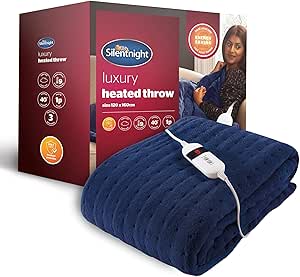 Silentnight Comfort Control Heated Throw Blanket - Luxury Fleece Electric Heated Overblanket for Sofa Bed with 9 Heat Settings, Fast Heat-up and Safety Shut Off - Machine Washable - 120x160cm - Navy