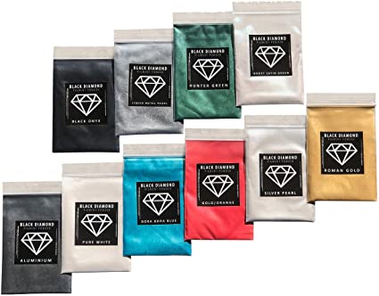 2/10 (10 Colors) Mica Powder Pure, 2TONE and Ghost Series Sample Pigment Packs (Epoxy,Paint,Color,Art) Black Diamond Pigments®