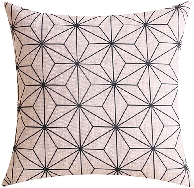 Andreannie Scandinavian Modern Geometric Design Beige & Black Cotton Linen Personalized Throw Pillow Case Cushion Cover New Home Office Decorative Square 18 X 18 Inches