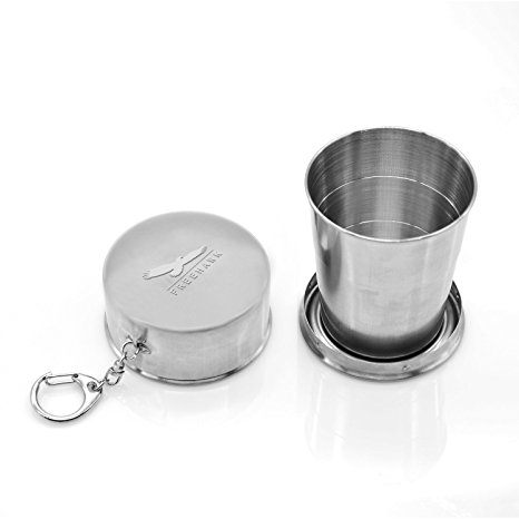 Freehawk® Portable Collapsible Stainless Steel Pocket Cup, Medium Size 150ml, Telescopic, Folding for Outdoor Travel, Camping, Picnic