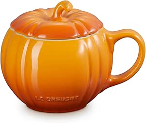 Le Creuset Stoneware Pumpkin Mug with Lid, 14 oz., Persimmon