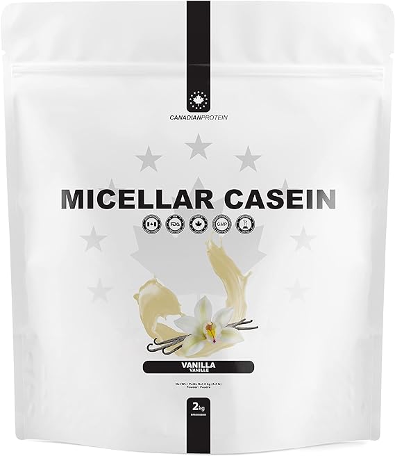 Canadian Protein Micellar Casein 25.5g of Protein | 2 kg of Vanilla Flavoured Overnight Muscle Recovery Drink | Slow Absorbing Protein Powder with Muscle Building Amino Acids