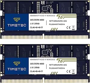 Timetec 64GB KIT(2x32GB) DDR5 4800MHz PC5-38400 Unbuffered Non-ECC 1.1V CL40 2Rx8 Dual Rank 262 Pin SODIMM Laptop Memory RAM Module Upgrade (64GB KIT(2x32GB))