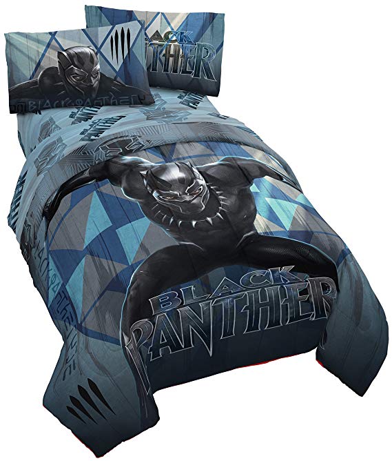 Jay Franco Marvel Black Panther Blue Tribe Twin Comforter - Super Soft Kids Reversible Bedding Features Black Panther - Fade Resistant Polyester Microfiber Fill (Official Marvel Product)