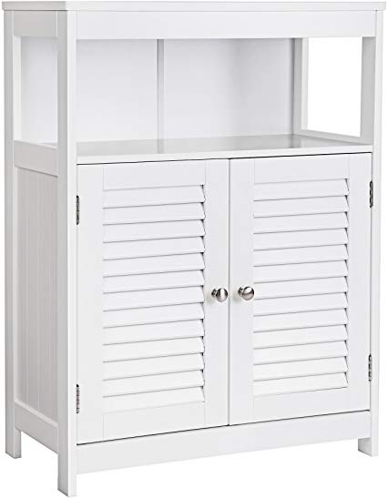 VASAGLE Bathroom Storage Floor Standing Cabinet with Shutter Door, Adjustable Shelf, White UBBC40WT