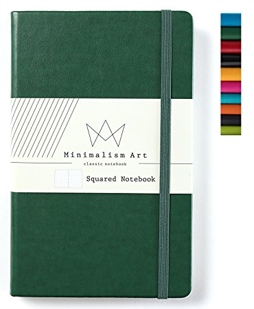 Minimalism Art | Classic Notebook Journal, Size: 5" X 8.3", A5, Green, Squared Grid Page, 240 Pages, Hard Cover/Fine PU Leather, Inner Pocket, Quality Paper - 80gsm | Designed in San Francisco