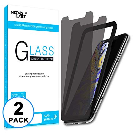 Novaeast Privacy Screen Protector for iPhone Xs & iPhone X Tempered Glass Screen Protector with Easy Install Frame, Anti Spy, Lifetime Replacement, 5.8-Inch, 2-Pack