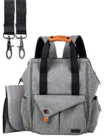 Baby Diaper Bag Backpack-Multi-Function Baby Diaper Bag Backpack W/Stroller Straps,Smart Organizer,Large Capacity Nappy Changing pad Bag for Moms & Dads(Gray)
