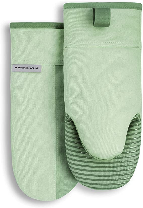 KitchenAid Beacon Two-Tone Oven Mitt 2-Pack Set, 5.75"x13", Pistachio/Graphite Green