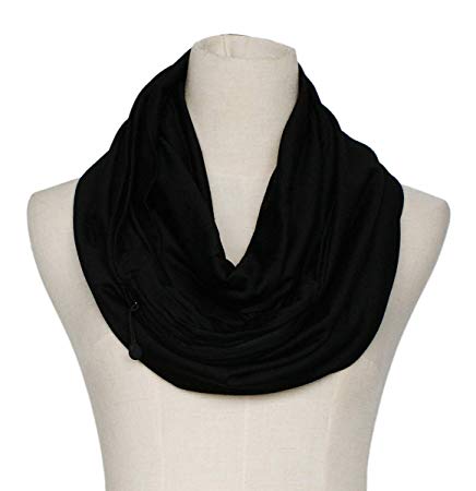 Women’s Solid Infinity Travel Scarf With Secret Zipper Pockets (Black)