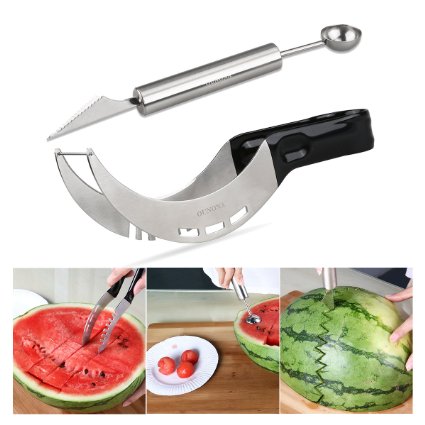 OUNONA Watermelon Slicer Watermelon Corer Stainless Steel and Dual-Purpose Melon Baller