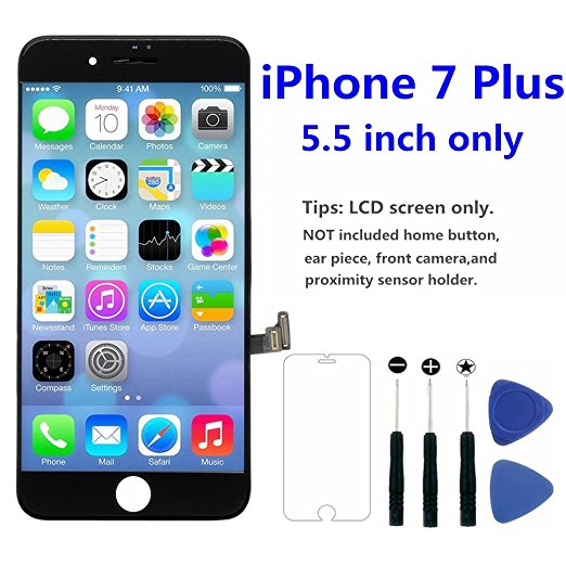 For iPhone 7 Plus Screen Replacement, 5.5 Inch LCD Screen Display 3D Touch Screen Digitizer Frame Assembly Set with Repair Tool Kit and Tempered Glass