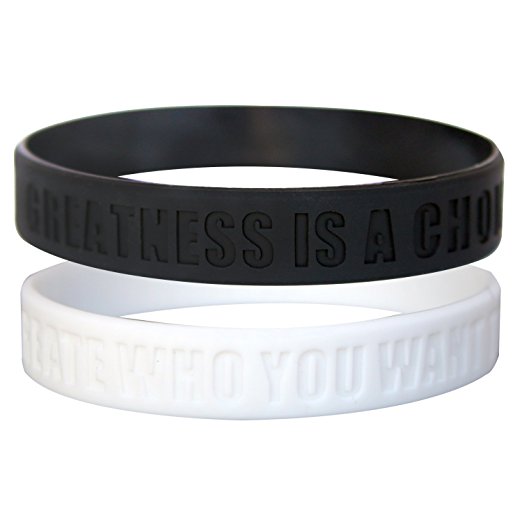 Greatness is a Choice, Create Who You Want to Be Silicone Wristbands with Quote, Rubber bracelets for Fitness, Workout, Crossfit, Basketball, Weight Training