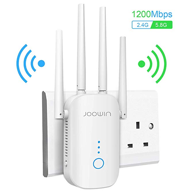 JOOWIN 1200Mbps WiFi Extender WiFi Range Booster 2.4GHz/5.8GHz Dual Band WiFi Booster Wireless Repeater/Access Point/Router Mode, WPS, Compatible with Home Smart WiFi Devices