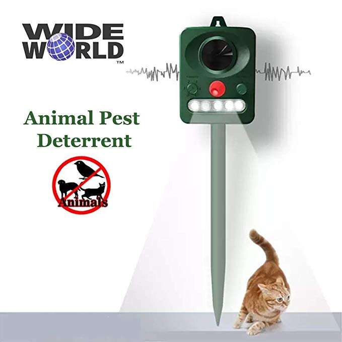 WIDE WORLD TM Ultrasonic Animal Pest Repeller, Outdoor Solar Powered Pest and Animal Repeller - Effectively Scares Away All Outdoor pests and Animals Such as Dogs or Raccoons (5.4x4.3 in, Green)