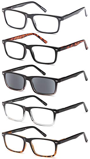 Gamma Ray Men's Reading Glasses - 5 Pairs Readers for Men - Includes Sun Readers